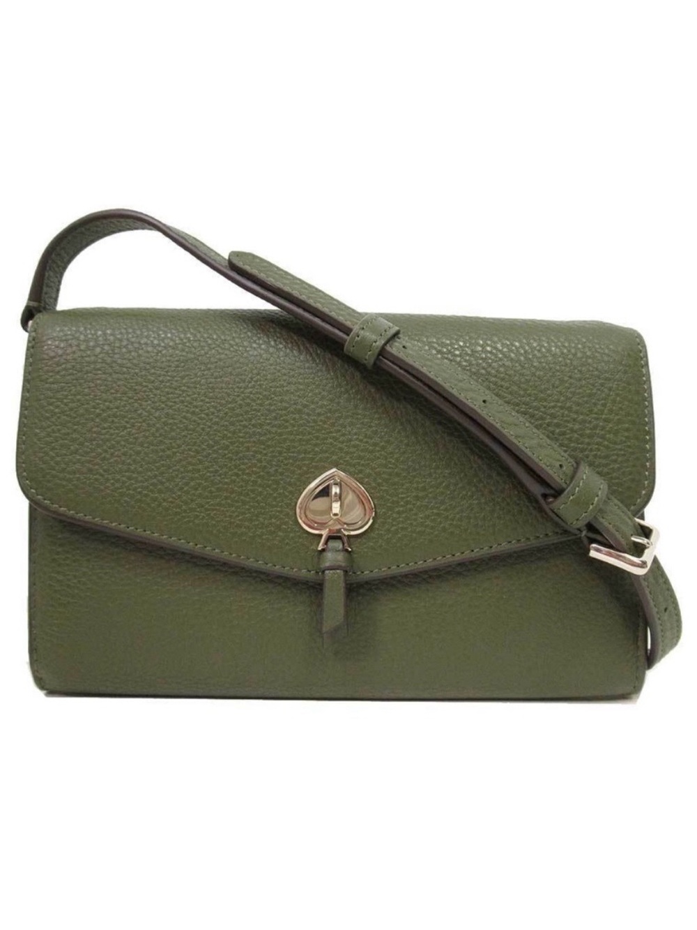 KATE SPADE MARTI PEBBLED LEATHER CROSSBODY WALLET IN ENCHANTED OLIVE GREEN NWOT